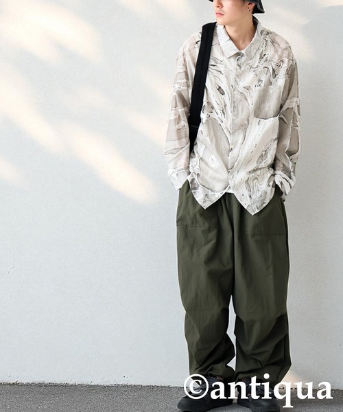 antiqua（アンティカ） ブラウス シャツ マーブル柄シャツ レディース