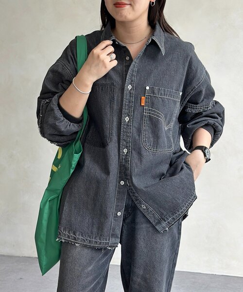 CPCM ブラウス シャツ 袖切替フリンジデニムシャツ レディース