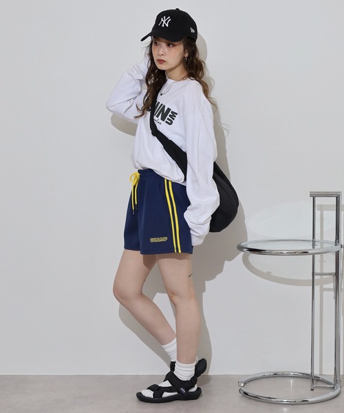PGG ロゴプリント ショートパンツ FUNALIVE パンツ 「CHAMP」ロゴプリント脇2本ラインジャージ