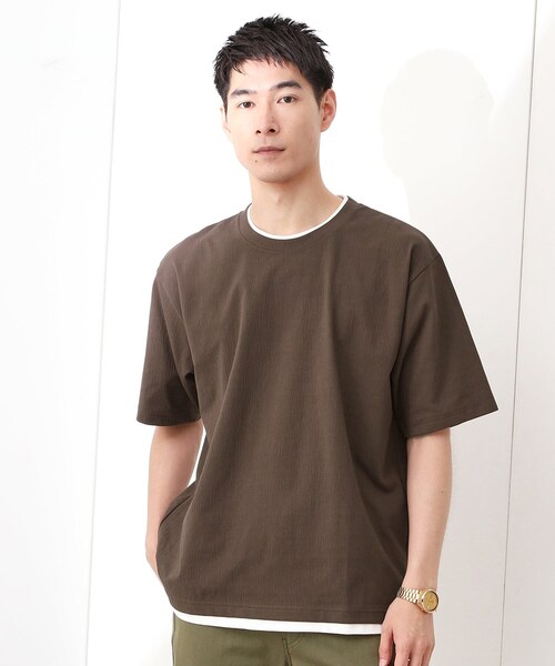 THE SHOP TK tシャツ 楊柳フェイクレイヤード半袖Tシャツ 「吸水速乾