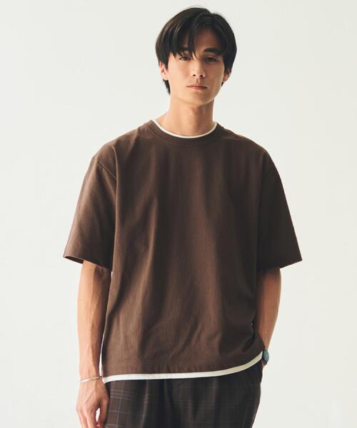 THE SHOP TK tシャツ 楊柳フェイクレイヤード半袖Tシャツ 「吸水速乾