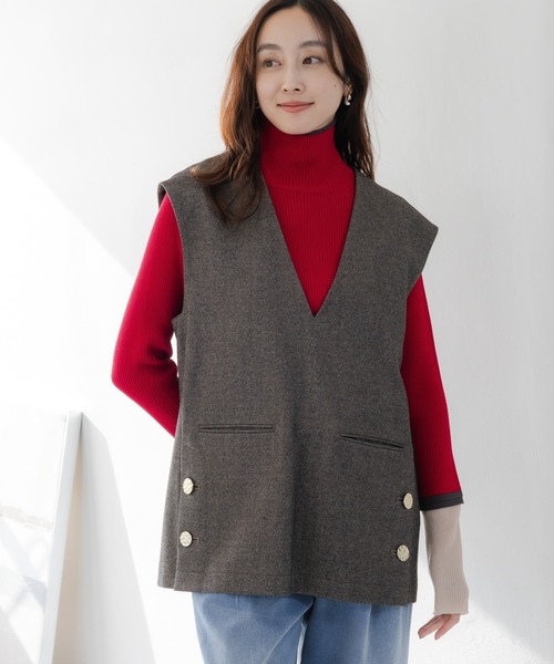 Elura（エルーラ） ベスト ジレ ウールライク柄ベスト/606424