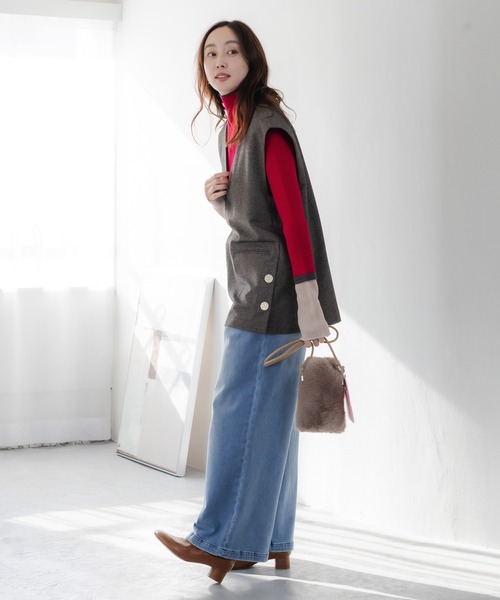 Elura（エルーラ） ベスト ジレ ウールライク柄ベスト/606424