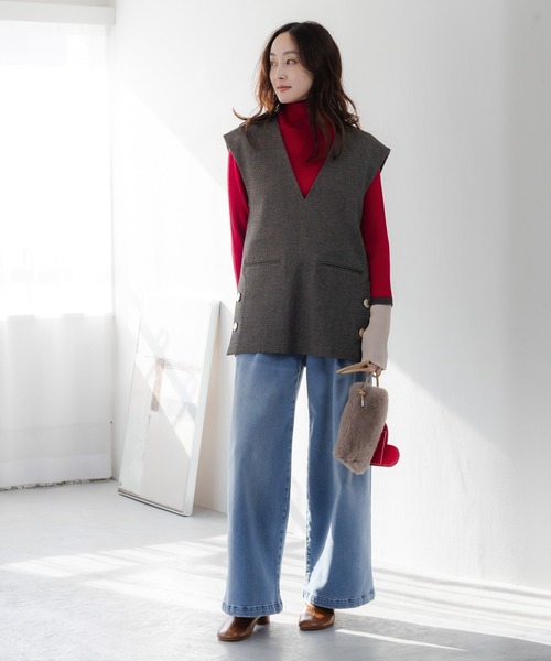 Elura（エルーラ） ベスト ジレ ウールライク柄ベスト/606424