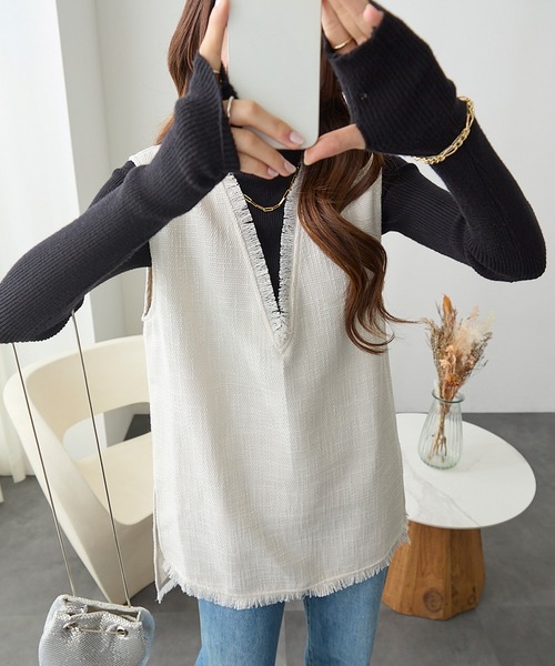 ベスト/ジレ mame Eyelet Jacquard V-Neck Knit 2018aw ベスト ジレ ツイード調Vネックベスト レディース : ZOZOTOWN Yahoo!店