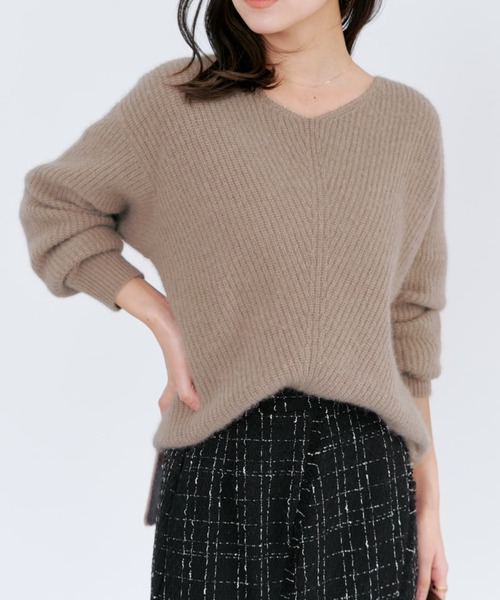 ニット セーター フォックスアンゴラVネックパターン柄ニット 「低身長