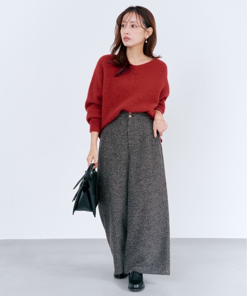 ニット セーター フォックスアンゴラVネックパターン柄ニット 「低身長