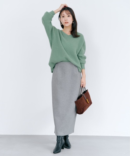 フォックスアンゴラVネックパターン柄ニット　 （COHINA） フォックスアンゴラVネックパターン柄ニット | 小柄・低身長女性向け