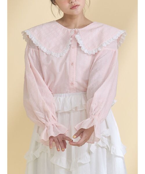 merry jenny（メリージェニー） ブラウス シャツ dot laceフリルカラー