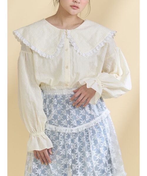 merry jenny（メリージェニー） ブラウス シャツ dot laceフリルカラー