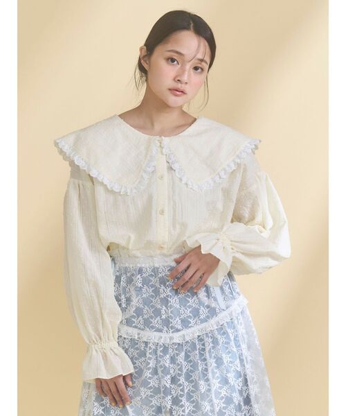 merry jenny（メリージェニー） ブラウス シャツ dot laceフリルカラー