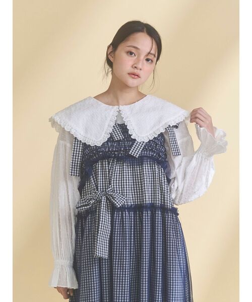merry jenny（メリージェニー） ブラウス シャツ dot laceフリルカラー