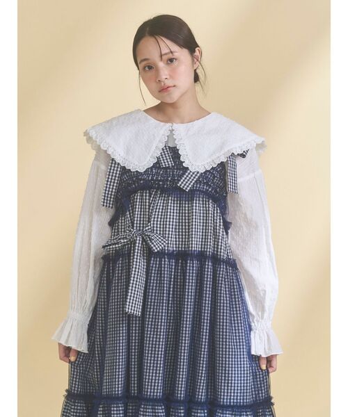 merry jenny（メリージェニー） ブラウス シャツ dot laceフリルカラー