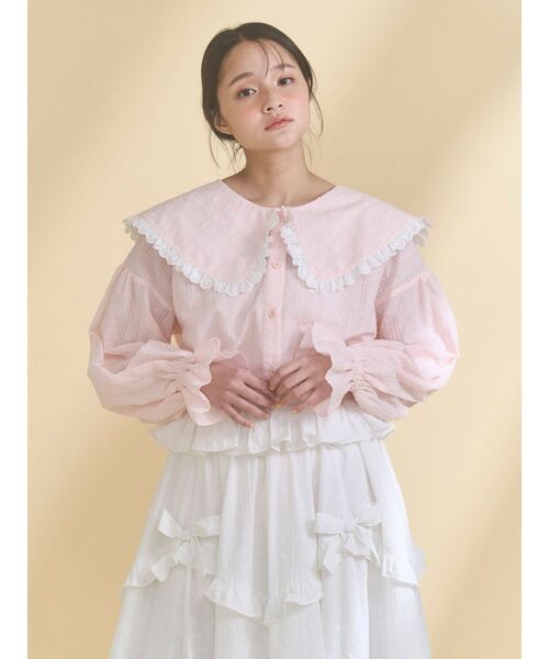 merry jenny（メリージェニー） ブラウス シャツ dot laceフリルカラー