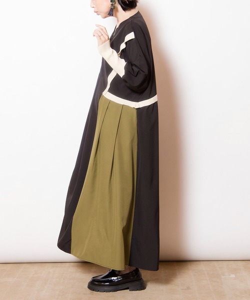 「OSMOSIS」 長袖ワンピース ONE SIZE ブラック レディース_画像4