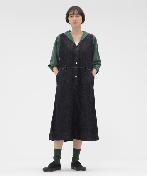 2024 美品 MHL. キャントン×ライトデニムワンピース ブラック 34 MHL.（エムエイチエル） ワンピース CANTON BLACK LIGHT DENIM