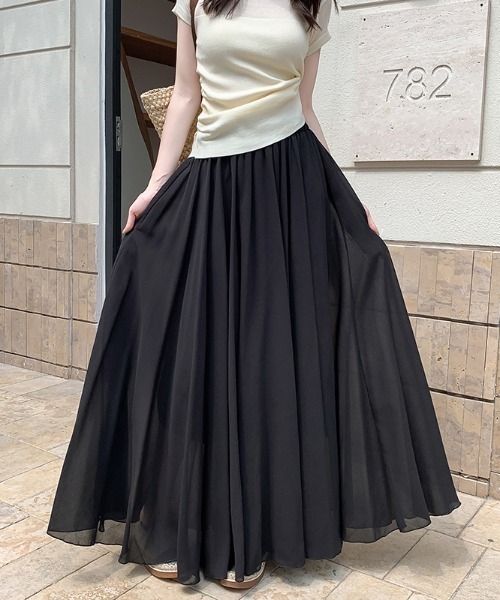 Diosfront ロング スカート シフォンフレアロングスカート : ZOZOTOWN