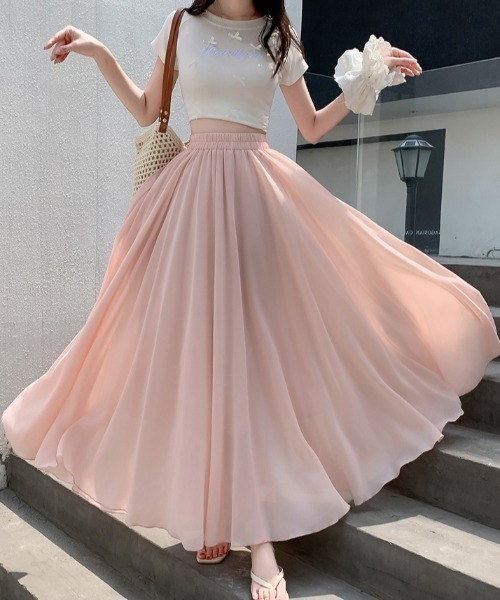 Diosfront ロング スカート シフォンフレアロングスカート : ZOZOTOWN