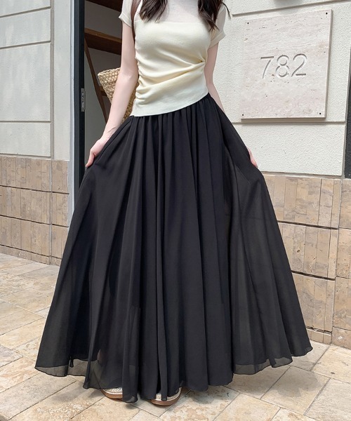 Diosfront ロング スカート シフォンフレアロングスカート : ZOZOTOWN