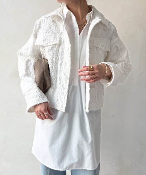 Doublet ジャガードモッズコート 17ss M white ジャガード DouDou（ドゥドゥ） コート アウター 「WEB限定」カットジャガード