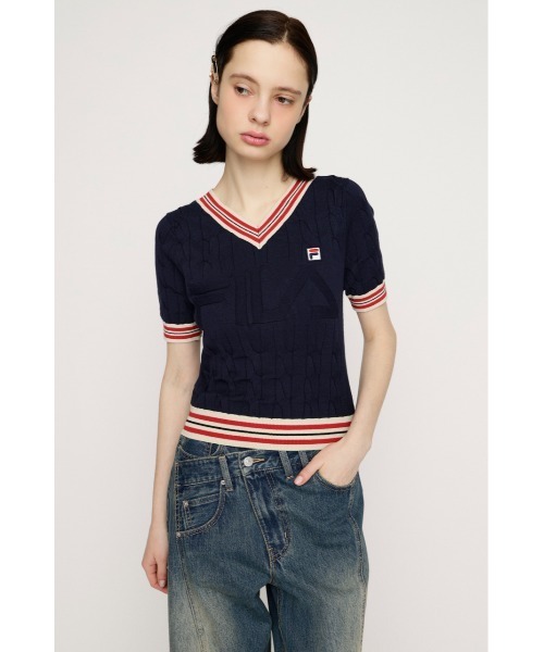 ROLAROLA WOOL フィラ ストライプ ニットポロシャツ SLY（スライ） ニット セーター FILA x SLY CABLE KNIT TOPS フィラ