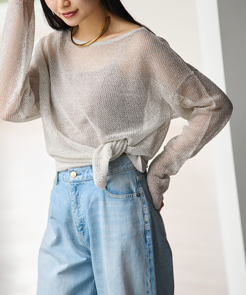 サマーニット ニット セーター ISY Linen mixラメ スカシニット レディースの画像