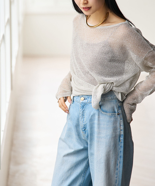 サマーニット ニット セーター ISY Linen mixラメ スカシニット レディースの画像