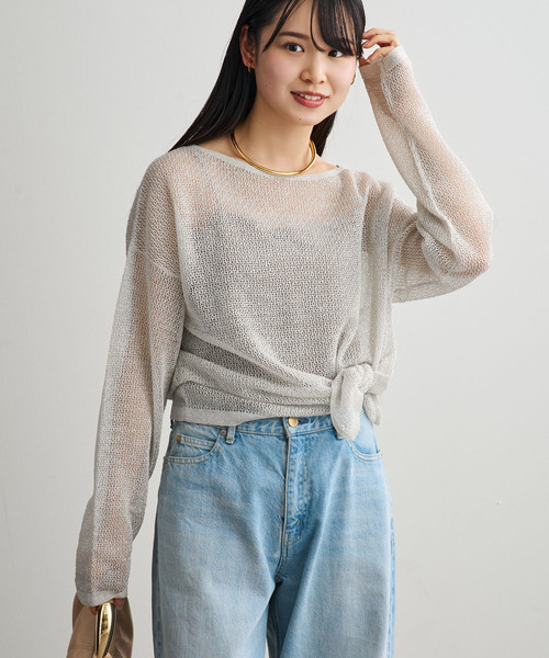 サマーニット ニット セーター ISY Linen mixラメ スカシニット レディースの画像