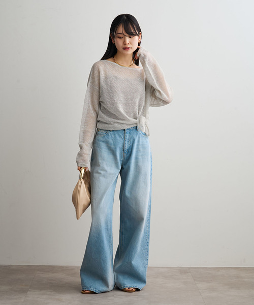 サマーニット ニット セーター ISY Linen mixラメ スカシニット レディースの画像