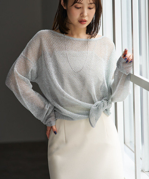 サマーニット ニット セーター ISY Linen mixラメ スカシニット レディースの画像