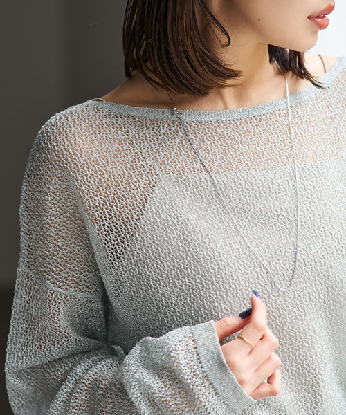 サマーニット ニット セーター ISY Linen mixラメ スカシニット レディースの画像