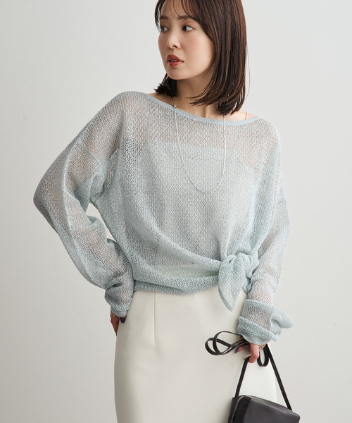 サマーニット ニット セーター ISY Linen mixラメ スカシニット レディースの画像