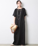 ワンピース レーヨン麻パフスリーブロングワンピ...の詳細画像4