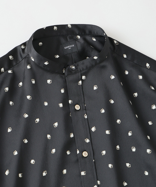 シャツ パターンクリスプ ショートスリーブ バンドカラーシャツ メンズ レディースの画像