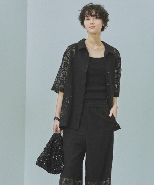LAKOLE（ラコレ） ワイドパンツ パンツ ブロックレースワイドパンツ