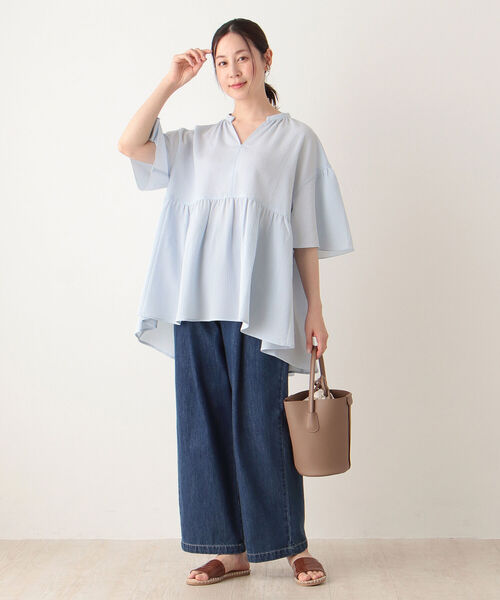 「Afternoon Tea」 半袖ブラウス MEDIUM ネイビー レディース_画像7