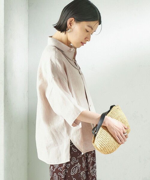 ティッカ TICCA 24SS リネン半袖シャツ ブラウス 白 F uy3 TICCA（ティッカ） ブラウス シャツ 半袖 TICCA:「手洗い可能」リネン
