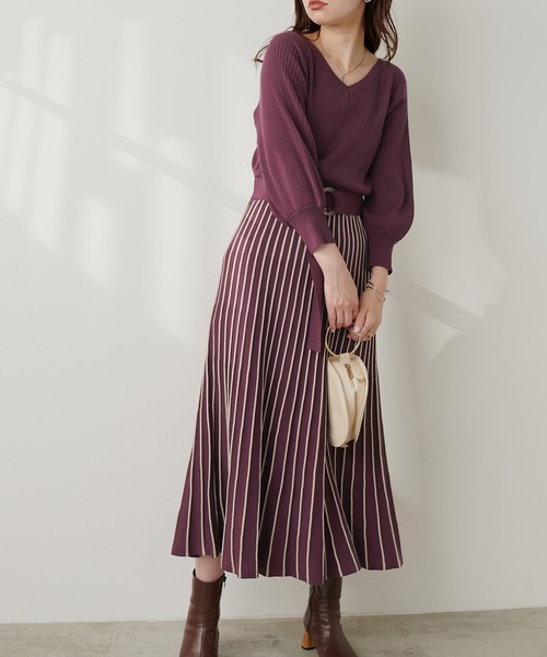 「natural couture」 ニットワンピース FREE ネイビー レディース_画像2