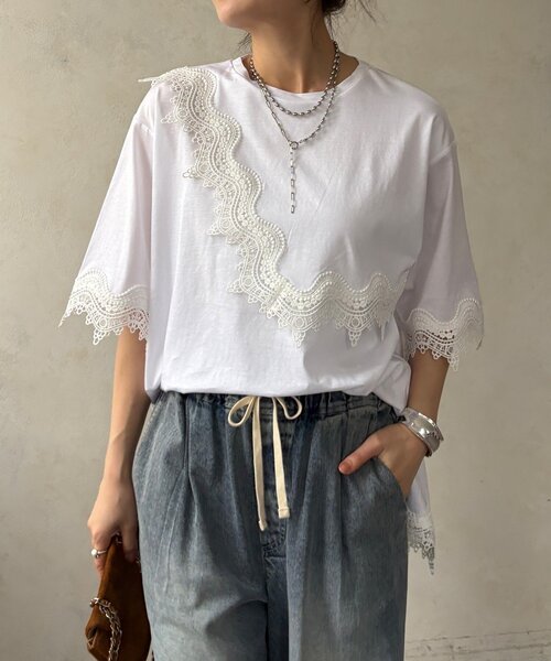 DouDou（ドゥドゥ） tシャツ 半袖 「WEB限定」レーストリムトップス
