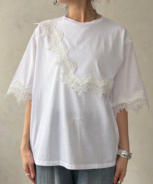 DouDou（ドゥドゥ） tシャツ 半袖 「WEB限定」レーストリムトップス