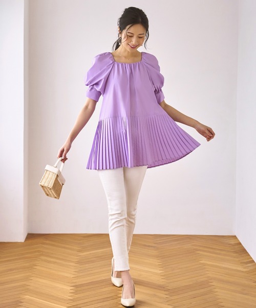 ルイルエブティック RUIRUE BOUTIQUE プリーツヘム・ボリュームスリーブブラウス （ラベンダー） RUIRUE BOUTIQUE ブラウス シャツ プリーツヘム・ボリューム