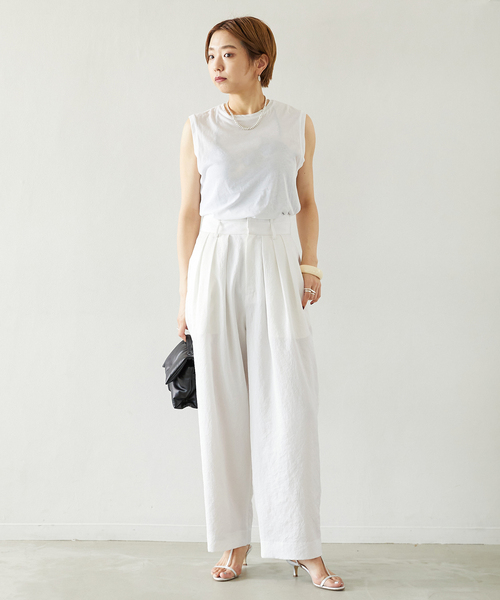 VERMEIL par iena パンツ ヴィンテージ加工 サテン3タックパンツ
