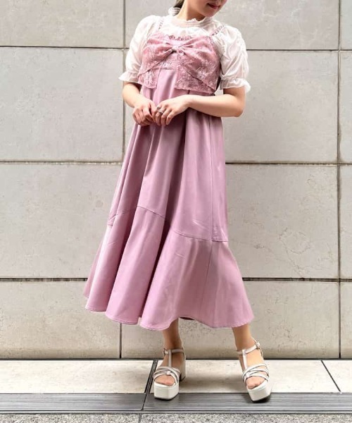 axes femme ワンピース ビッグレースリボンキャミワンピース
