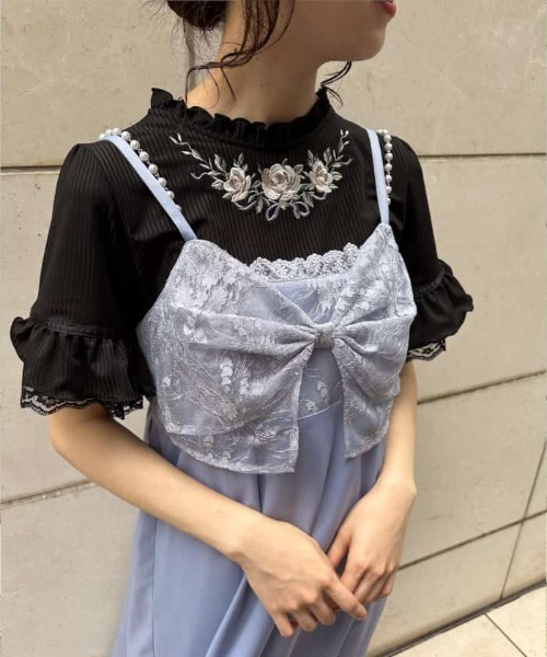 axes femme ワンピース ビッグレースリボンキャミワンピース