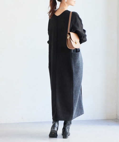 Chez toi（シェトワ） ワンピース 前後2WAYスエード×リブワンピース