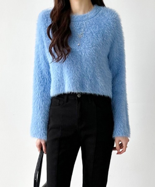 anukeショートジップニット　ブルー ZIPショートニット【WEB限定ジップニット】[品番：MKSW0053109]｜MURUA