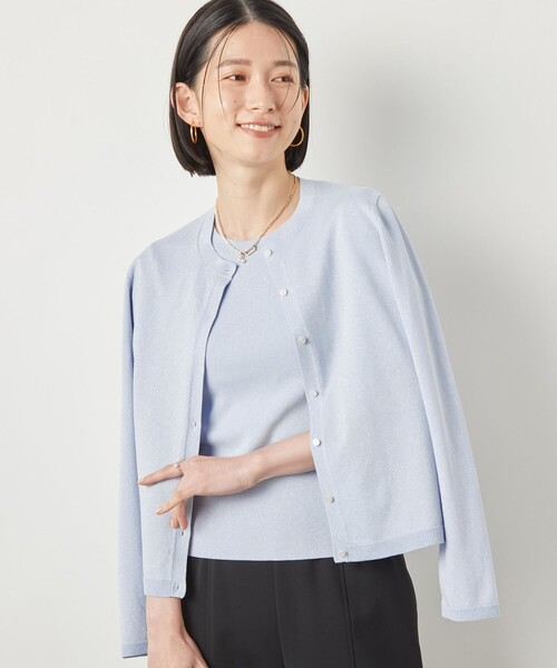 カーディガン 「アンサンブル対応」「手洗い可能」W混ラメクルーネックカーディガン レディース NOLLEY'S｜《アンサンブル対応》《手洗い可能》W混ラメクルー