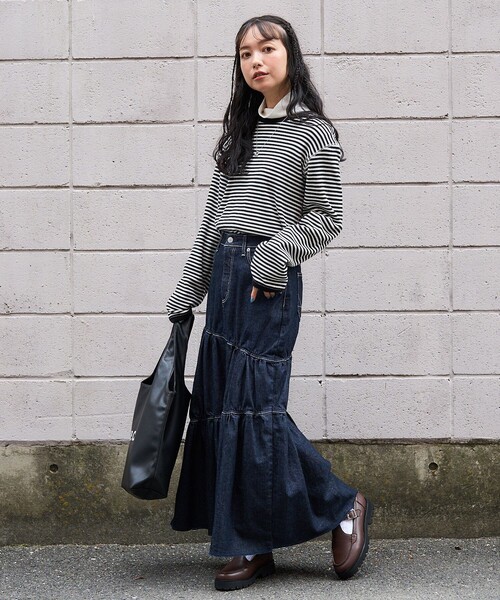サムシング　フリークスストア　別注　デニム　スカート　ロング　ティアード　アシメ セール】SOMETHING × FREAK'S STORE/サムシング 別注 Asymmetry