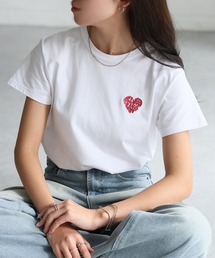 Riberry tシャツ ハートロゴラメ刺繍コンパクトTシャツ