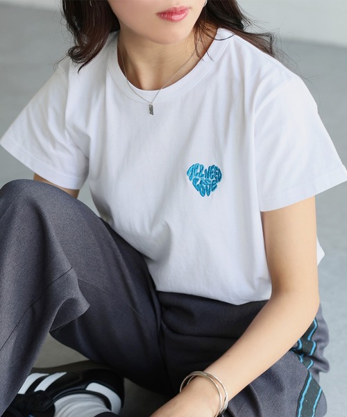 Riberry tシャツ ハートロゴラメ刺繍コンパクトTシャツ